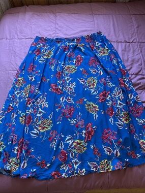 Blue Floral A-Line Midi Skirt